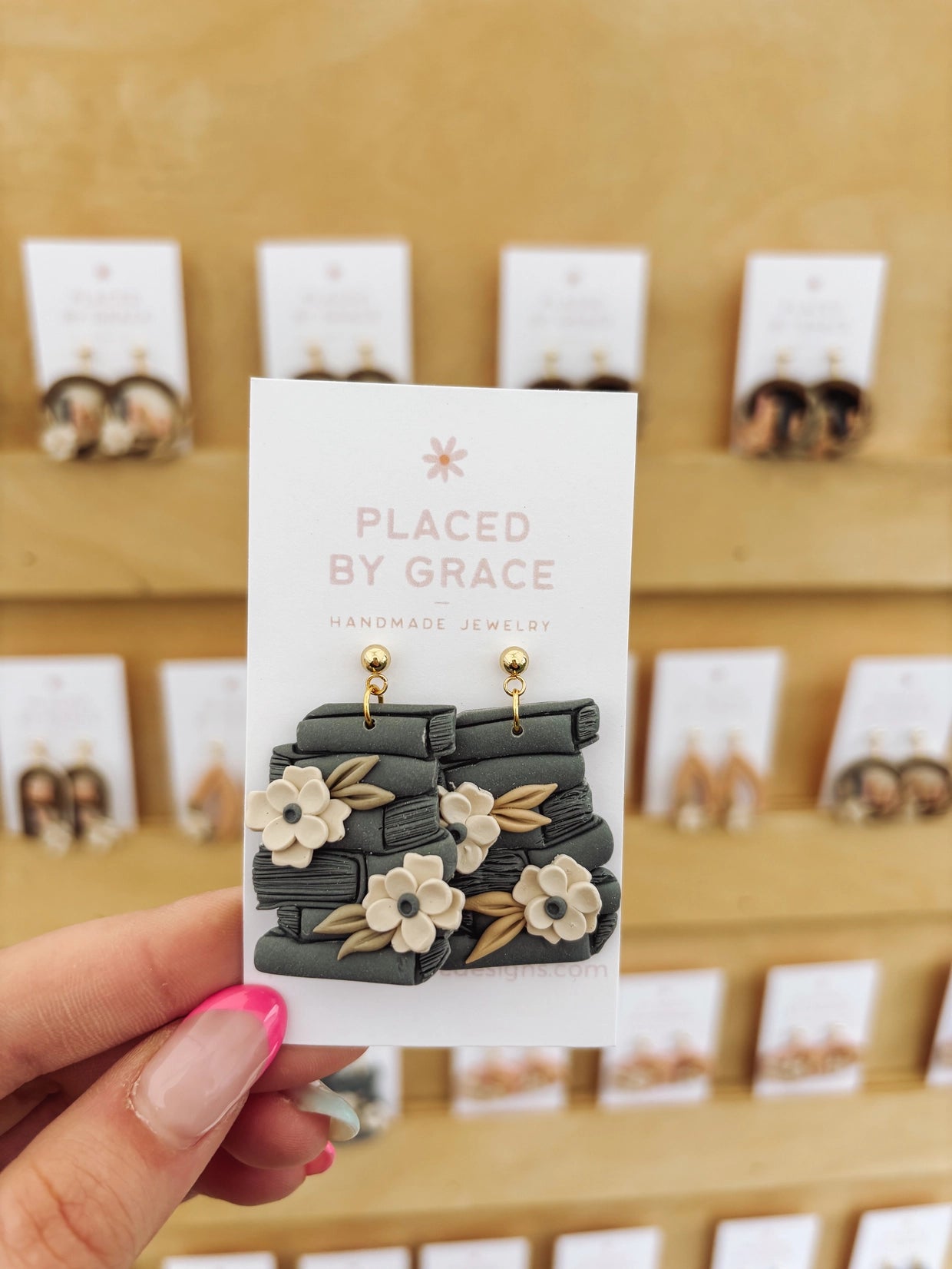 Earrings - Floral Book Stack