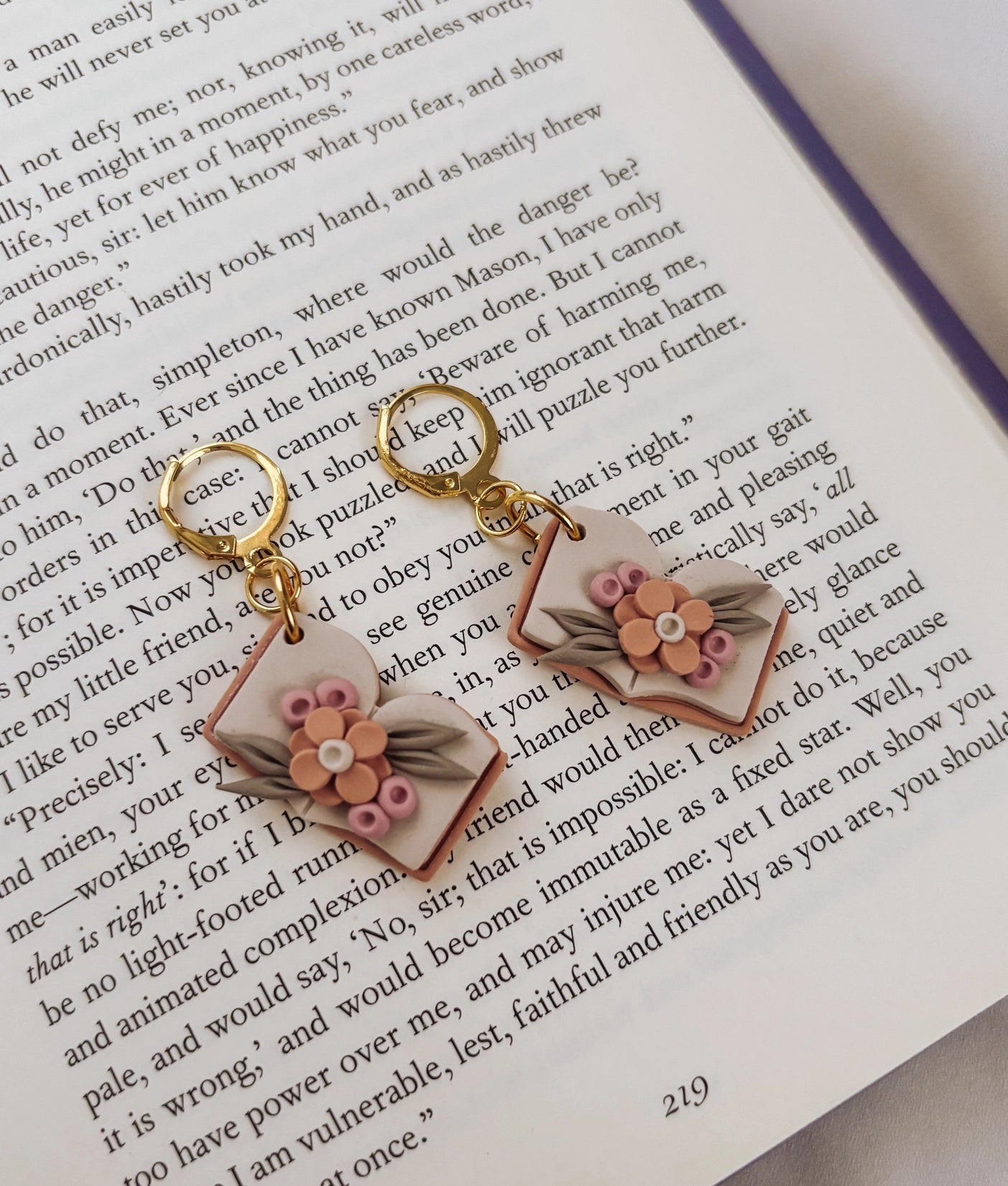 Earrings - Floral Open Book