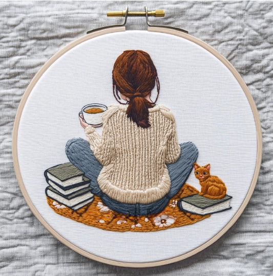 Embroidery Kit - Books, Tea & Friends