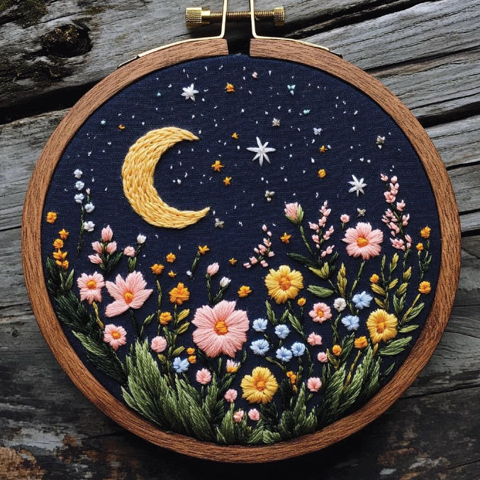 Embroidery Kit - Moon & Wildflowers